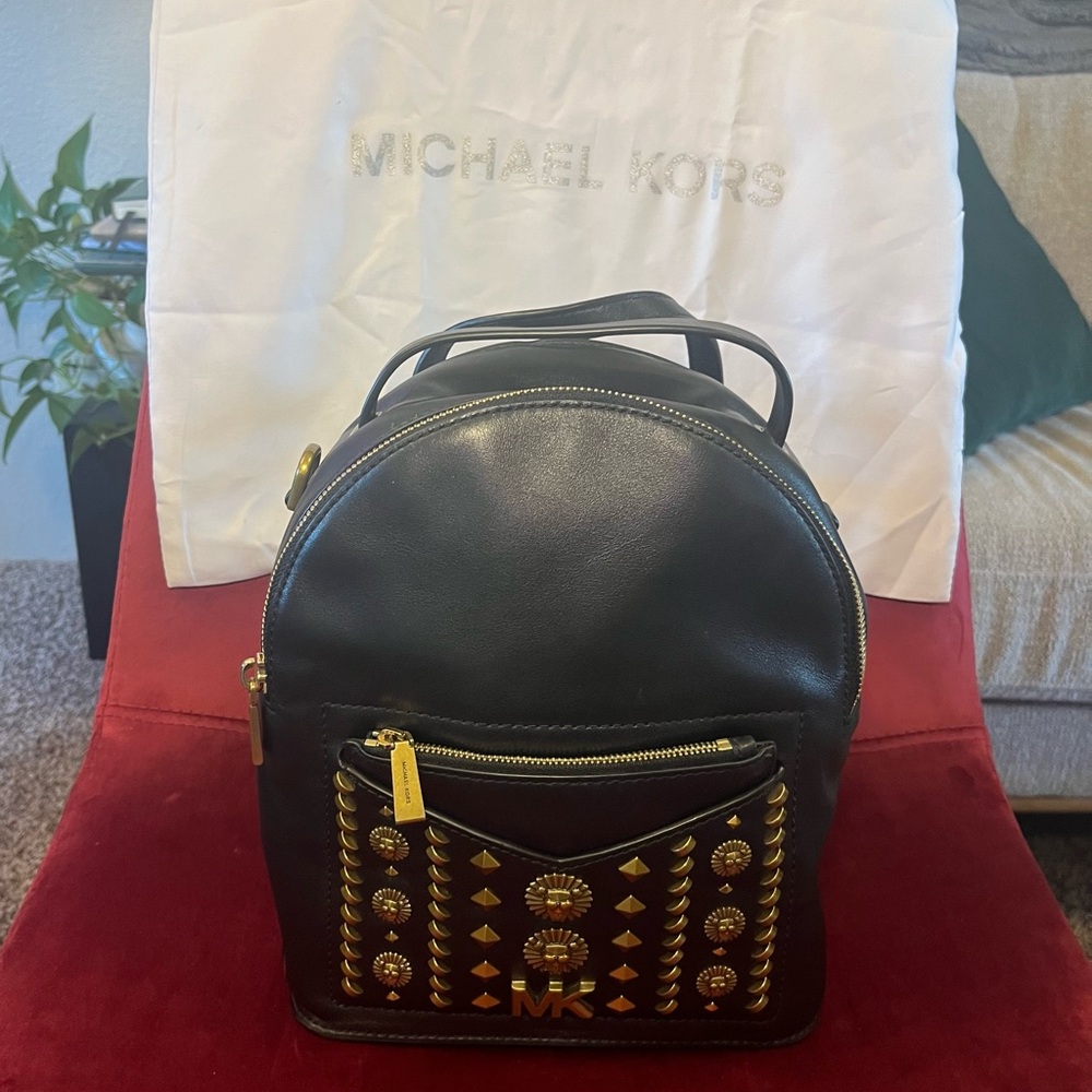 Michael Kors Black Backpack with Gold Details